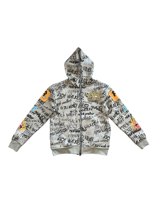 Grey “360 Zip Graffiti” Hoodie